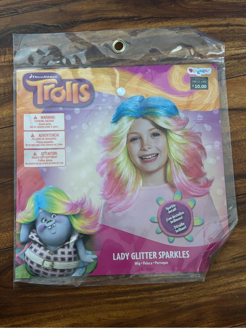 Dreamworks Lady Glitter Sparkles Kids Multicolor Wig Trolls Unicorn Halloween